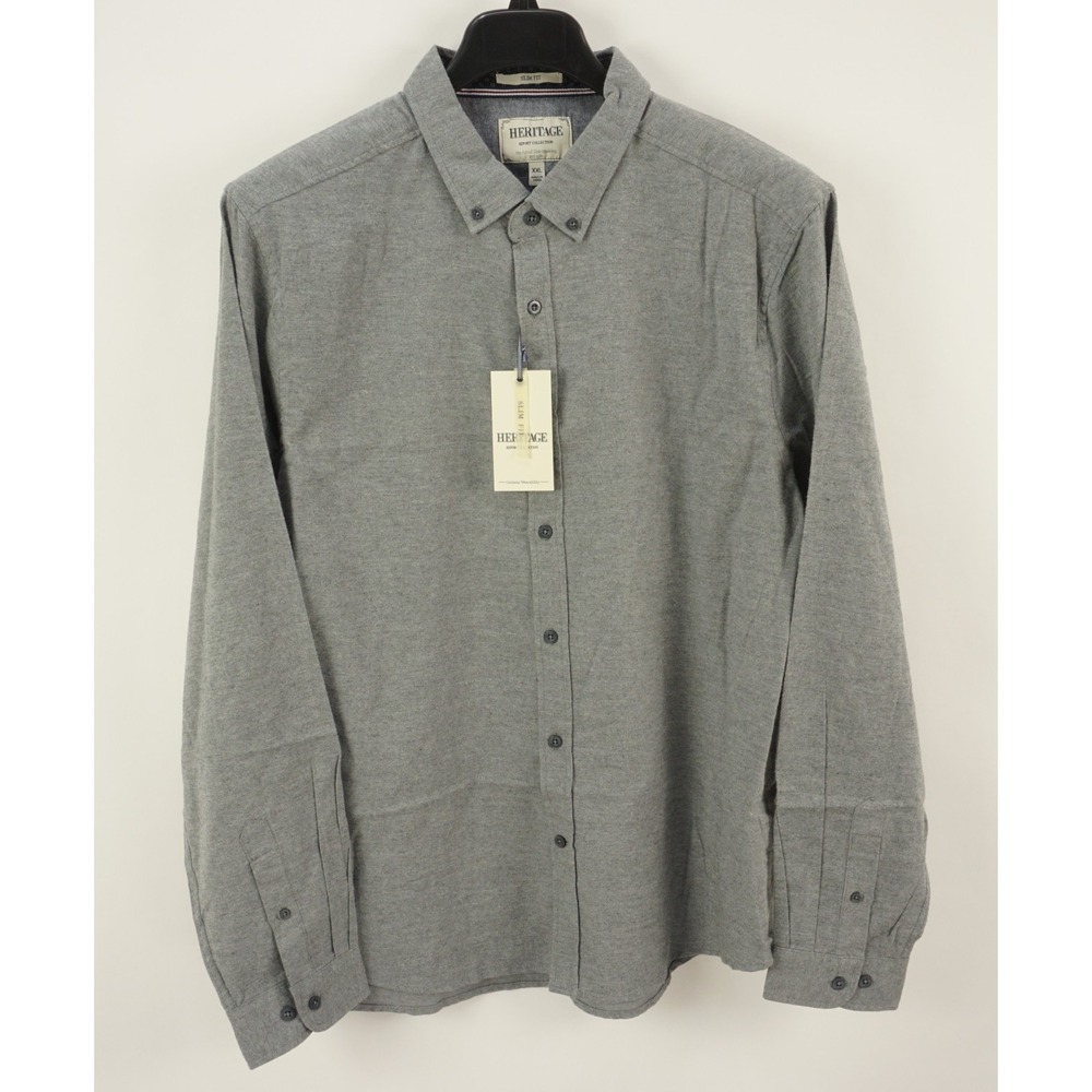 New Heritage Flannel by‎ Report Collection Men's 2XL Slim Gray Button Down Shirt